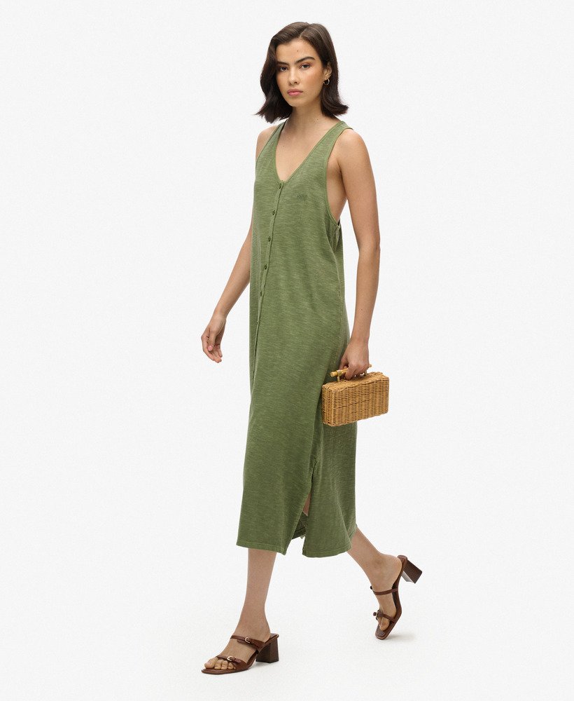 strandjersey vest midi-jurk in olijfgroen kaki