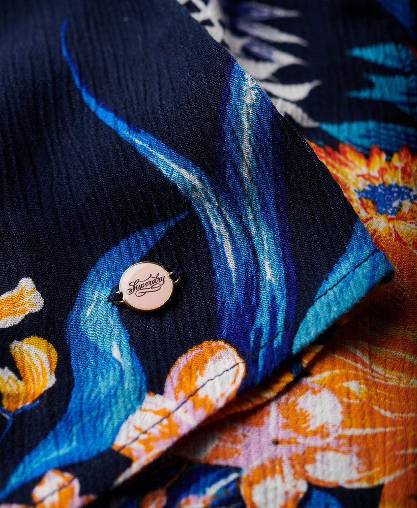 bedrukte mini-wikkeljurk in anemore navy