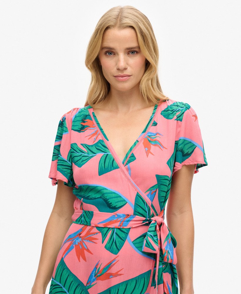 bedrukte mini-wikkeljurk in pink paradise