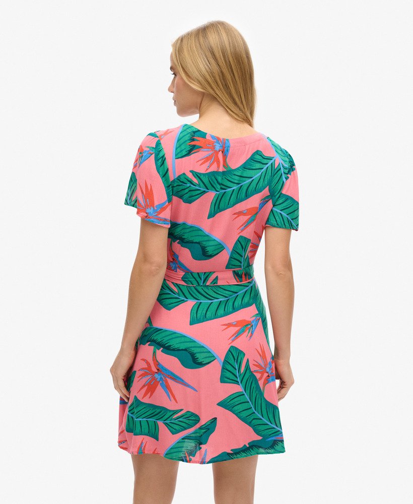 bedrukte mini-wikkeljurk in pink paradise
