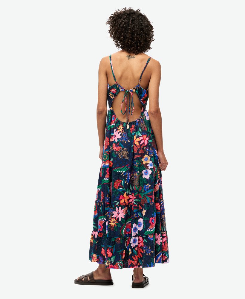 maxi-jurk met smockwerk in vera floral marineblauw