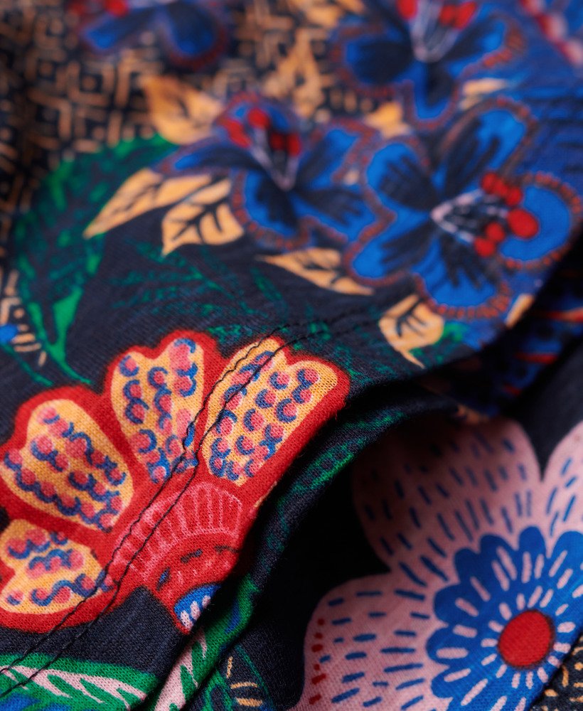 maxi-jurk met smockwerk in vera floral marineblauw
