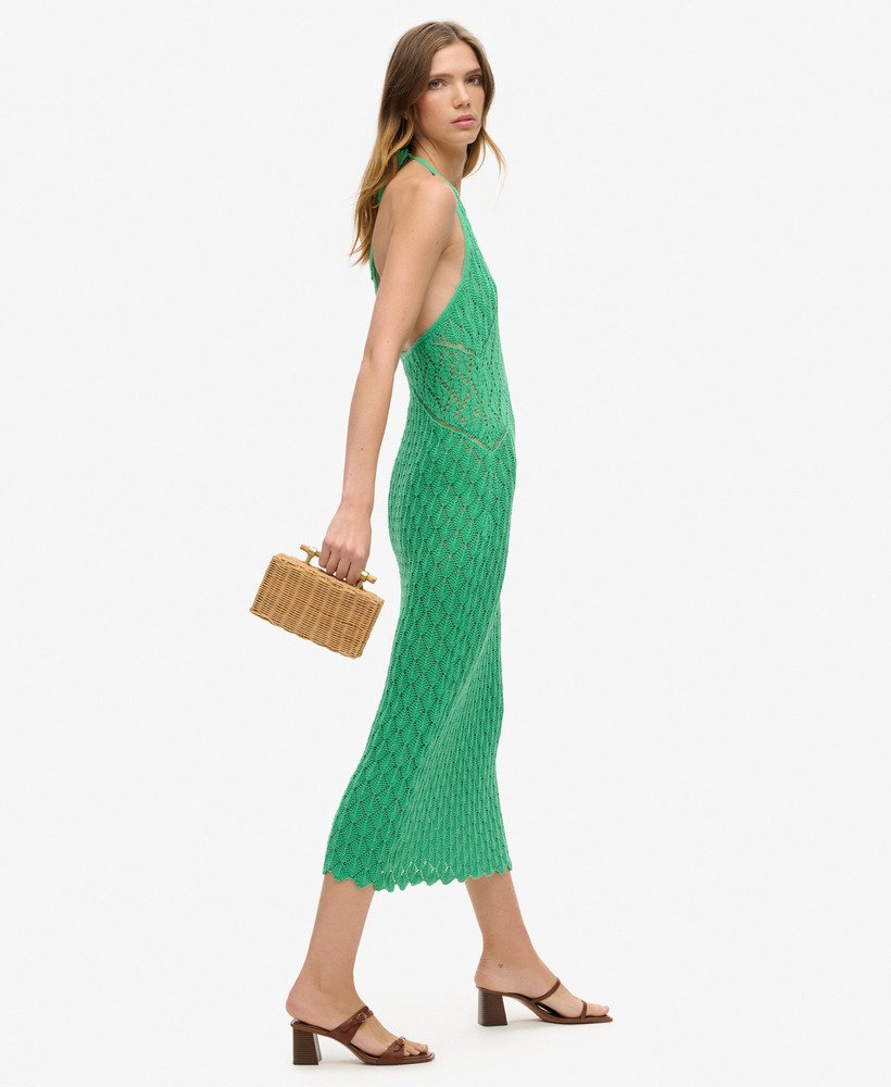 gehaakte halter maxi-jurk in kelly green