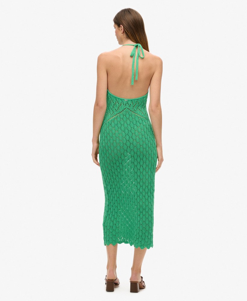 gehaakte halter maxi-jurk in kelly green