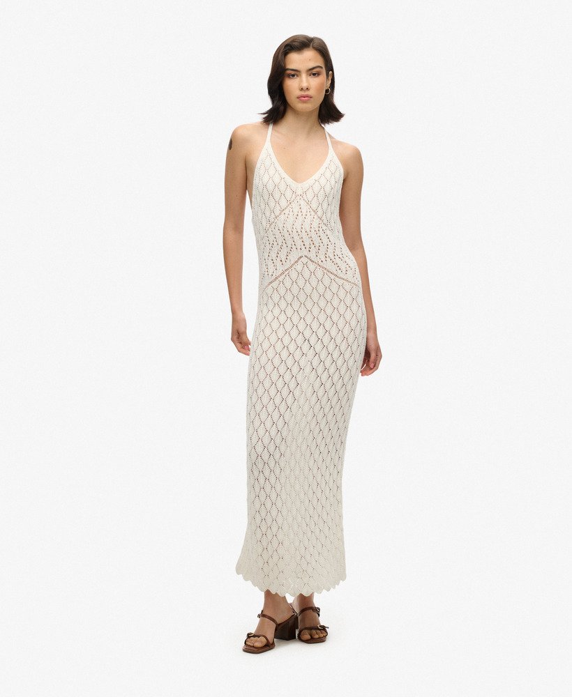 gehaakte halter maxi-jurk in gebroken wit desert bone
