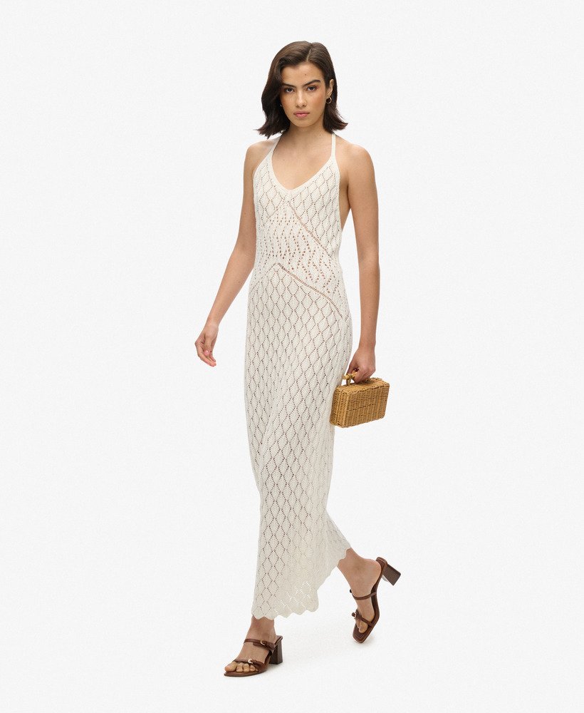 gehaakte halter maxi-jurk in gebroken wit desert bone
