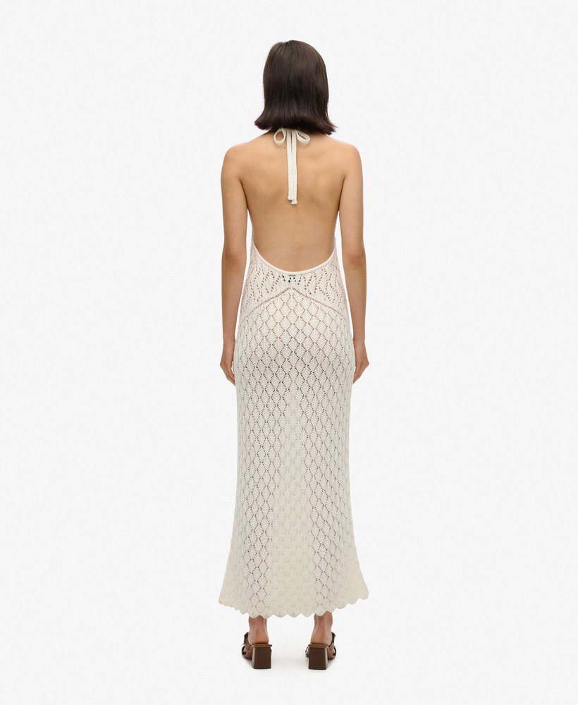 gehaakte halter maxi-jurk in gebroken wit desert bone