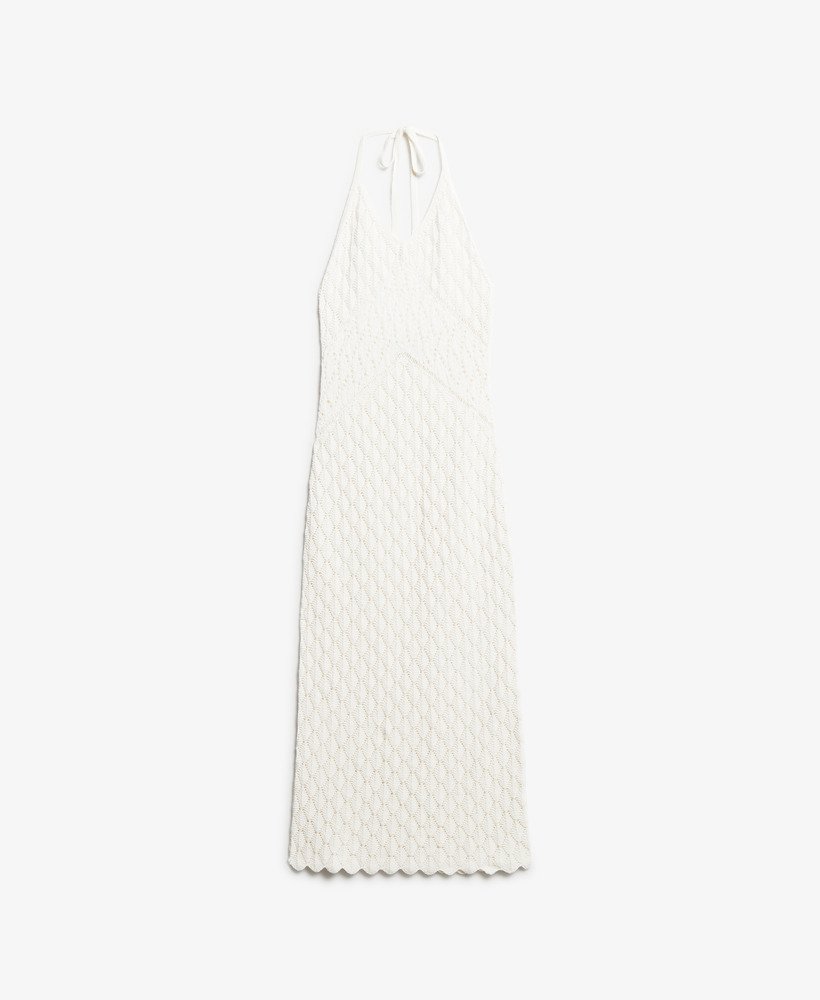 gehaakte halter maxi-jurk in gebroken wit desert bone