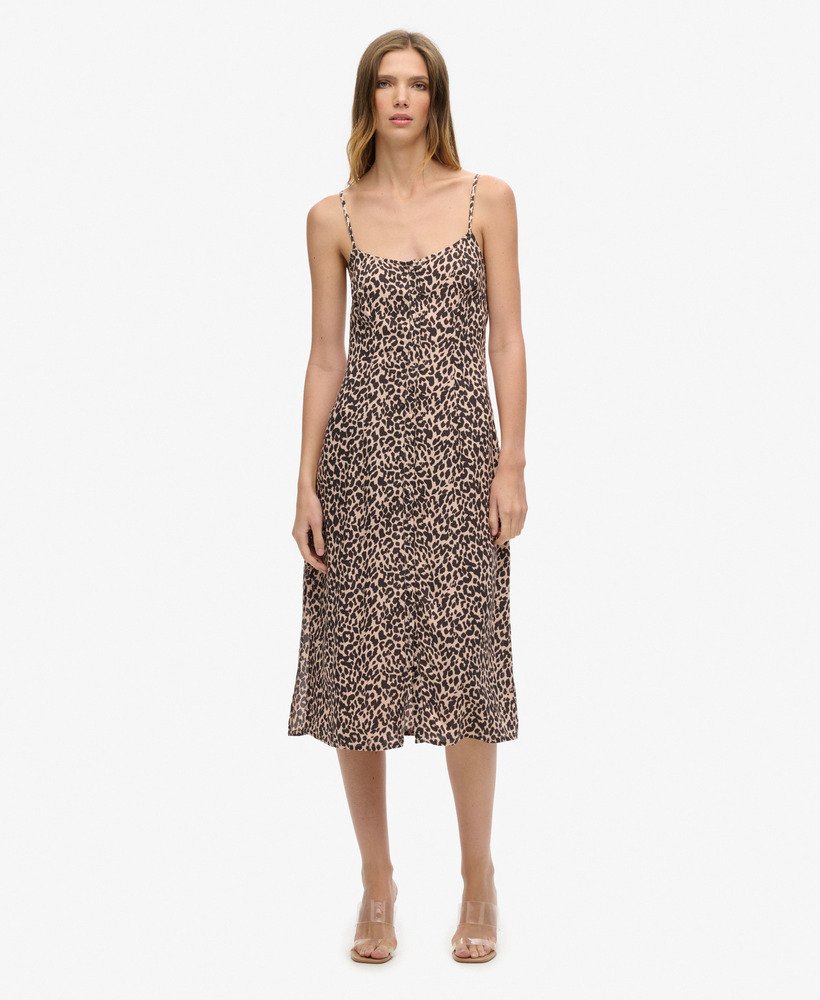 bedrukte cami-jurk met knoopsluiting in roze met dierenprint