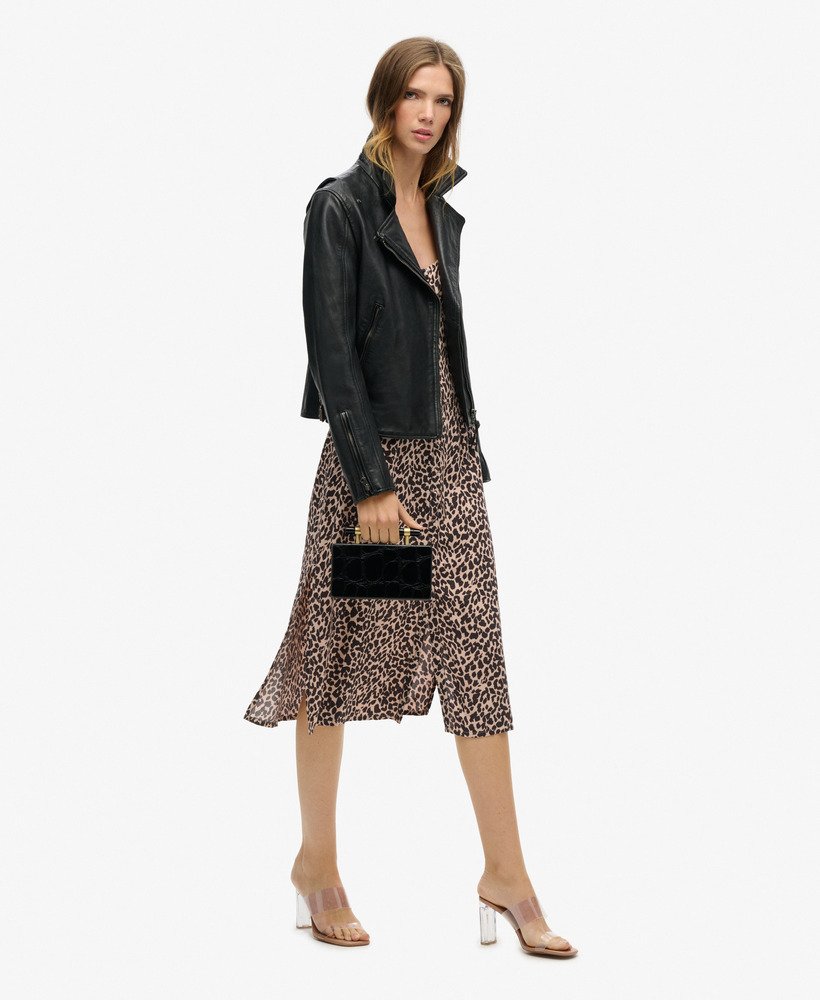 bedrukte cami-jurk met knoopsluiting in roze met dierenprint