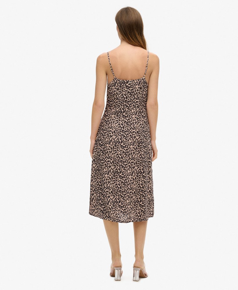 bedrukte cami-jurk met knoopsluiting in roze met dierenprint