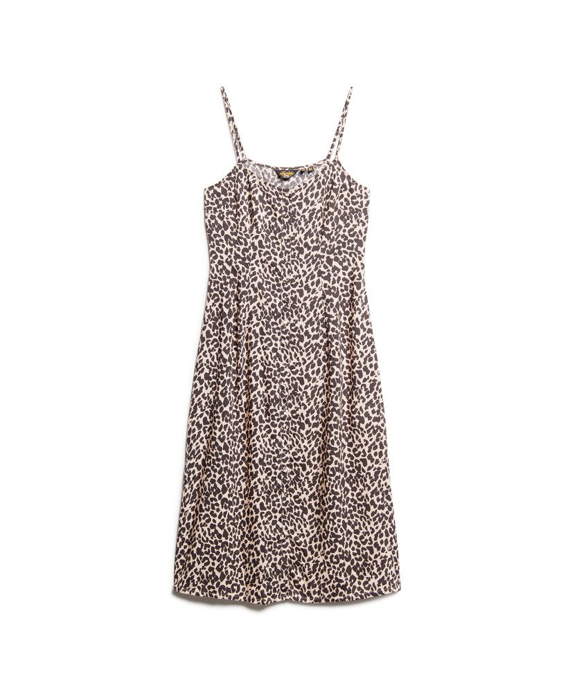 bedrukte cami-jurk met knoopsluiting in roze met dierenprint