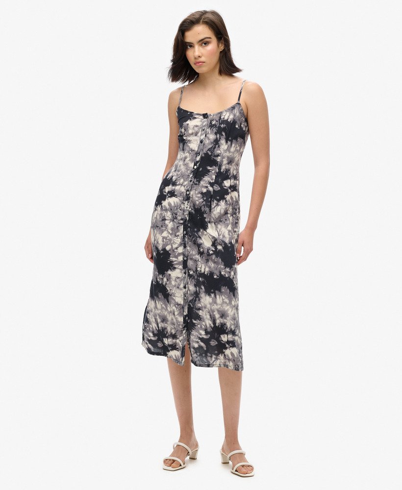 bedrukte cami-jurk met knoopsluiting in grunge tie-dye print
