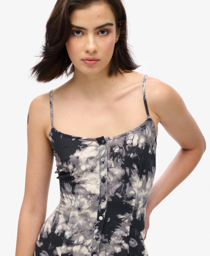 bedrukte cami-jurk met knoopsluiting in grunge tie-dye print
