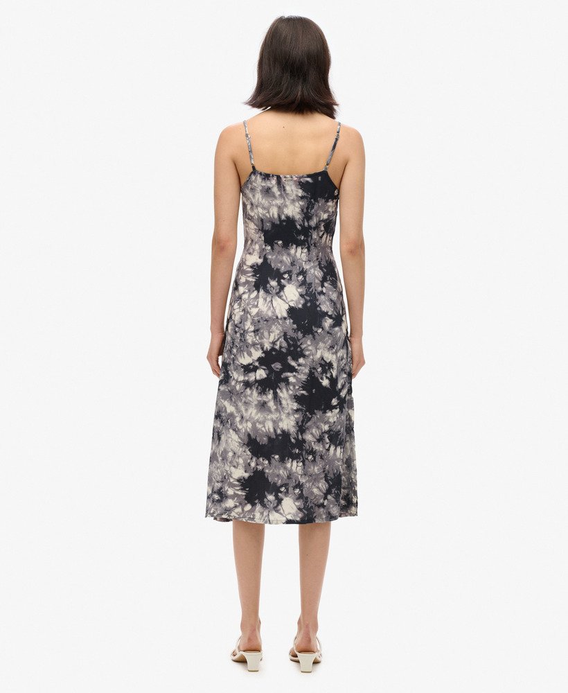 bedrukte cami-jurk met knoopsluiting in grunge tie-dye print