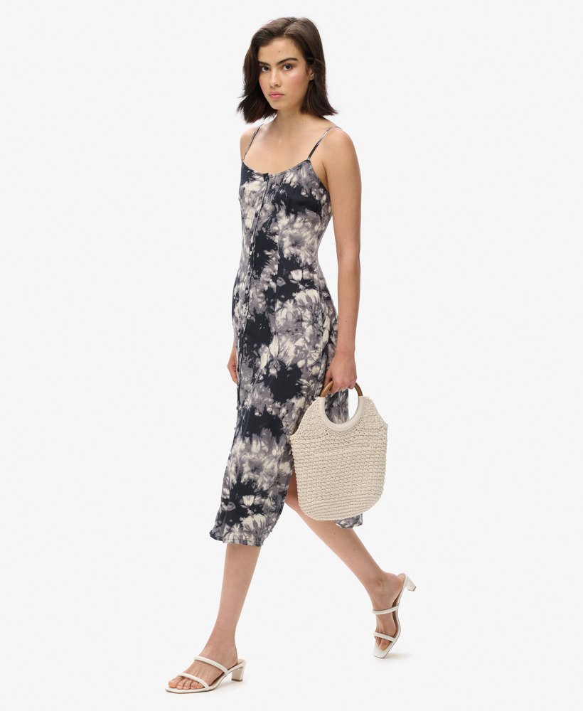 bedrukte cami-jurk met knoopsluiting in grunge tie-dye print
