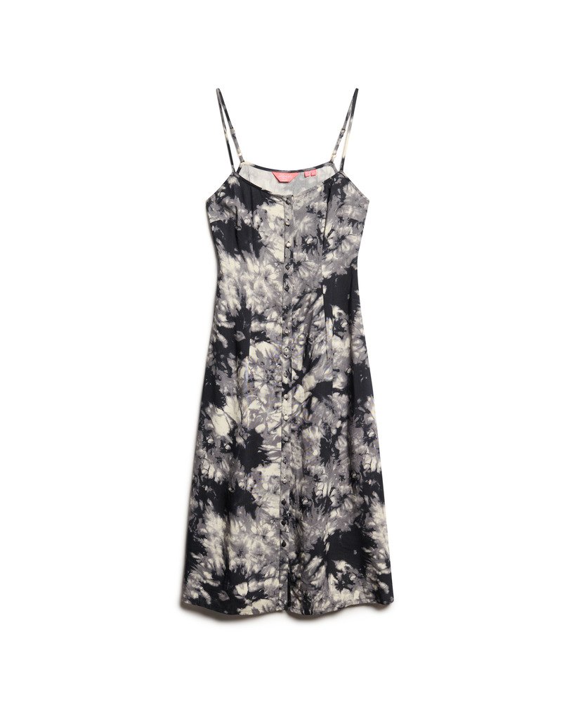 bedrukte cami-jurk met knoopsluiting in grunge tie-dye print