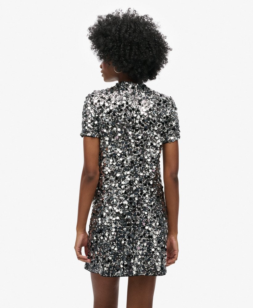 mini-jurk met pailletten t-shirt in zilverkleurige pailletten