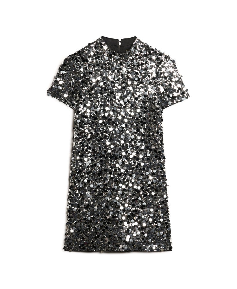 mini-jurk met pailletten t-shirt in zilverkleurige pailletten