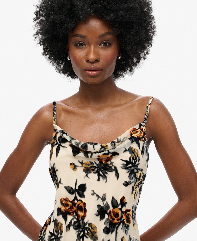 devoré mini-slipjurk met colkraag in een bloemenprint in verbrand oranje.