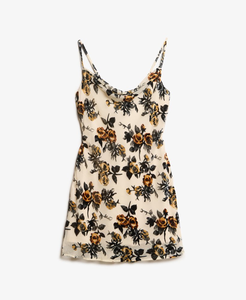 devoré mini-slipjurk met colkraag in een bloemenprint in verbrand oranje.