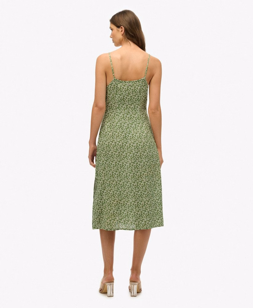 Bedrukte cami midi-jurk met knoopsluiting