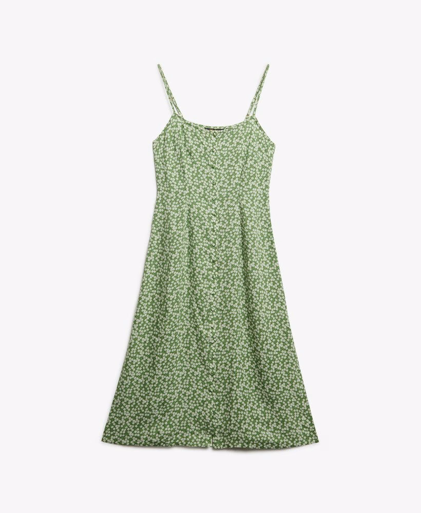 Bedrukte cami midi-jurk met knoopsluiting