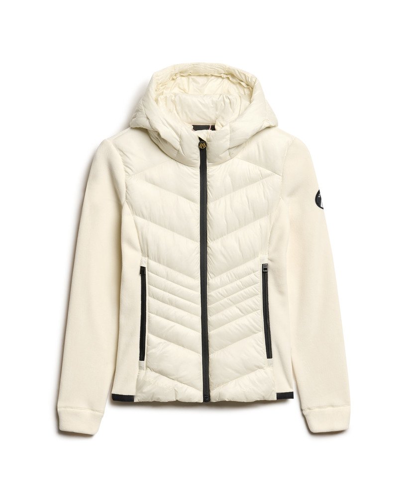 fleece stormjack met capuchon in gebroken wit.