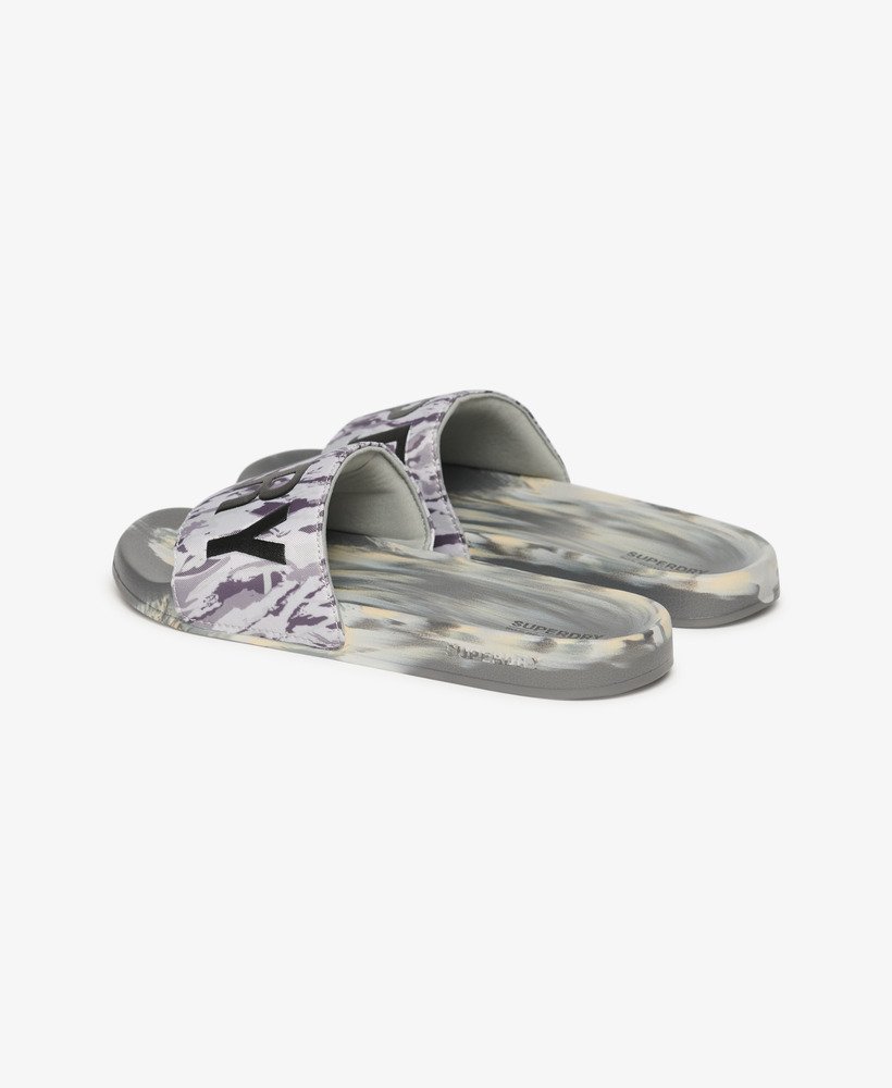 veganistische camouflage badslippers in ijsgrijs tijgercamouflage