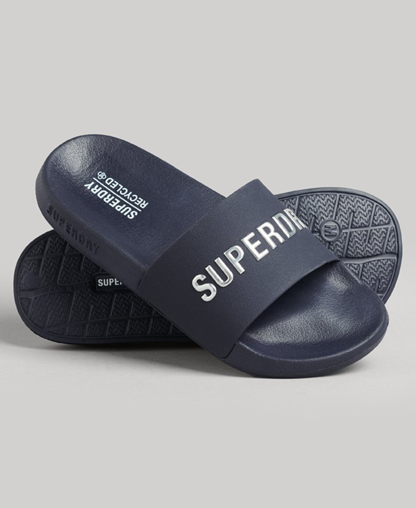 code logo zwembadschuifjes in rich navy