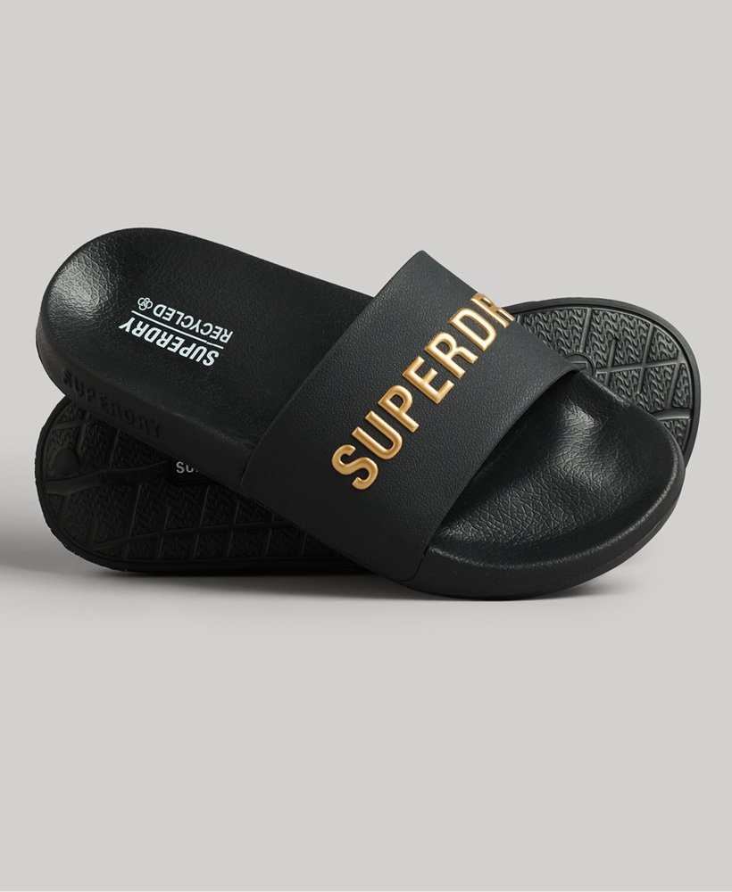 code logo zwembadslippers in zwartmetallic goud