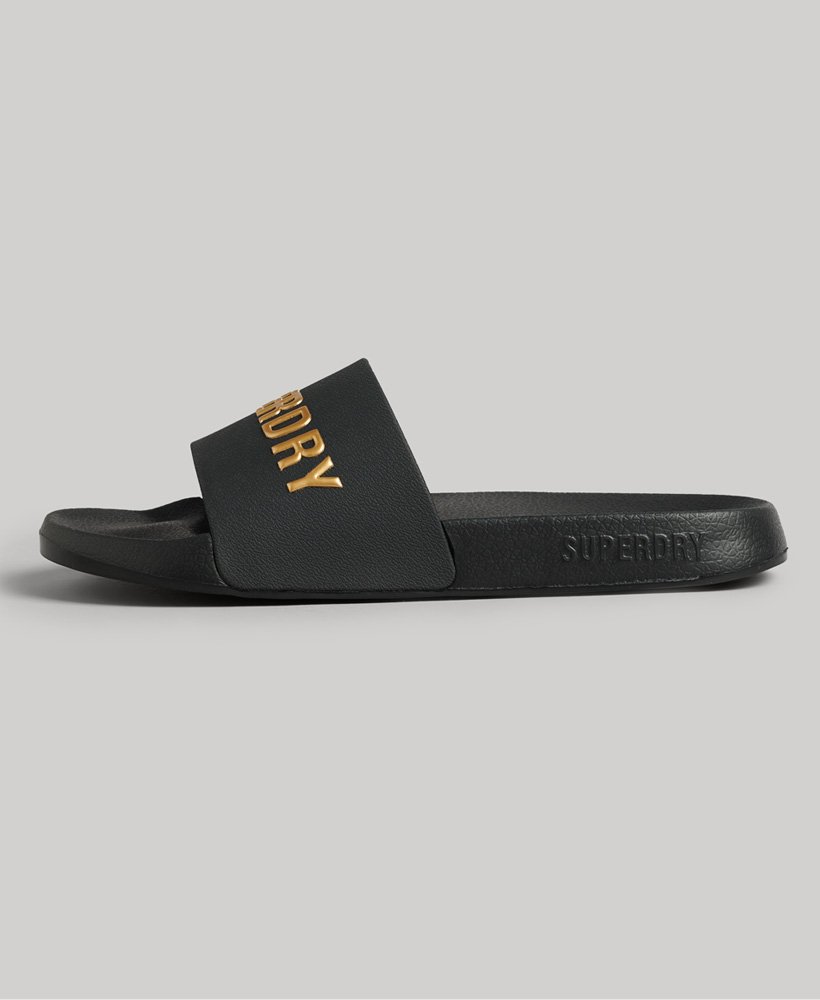 code logo zwembadslippers in zwartmetallic goud