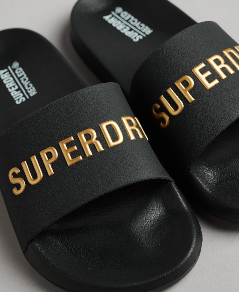 code logo zwembadslippers in zwartmetallic goud