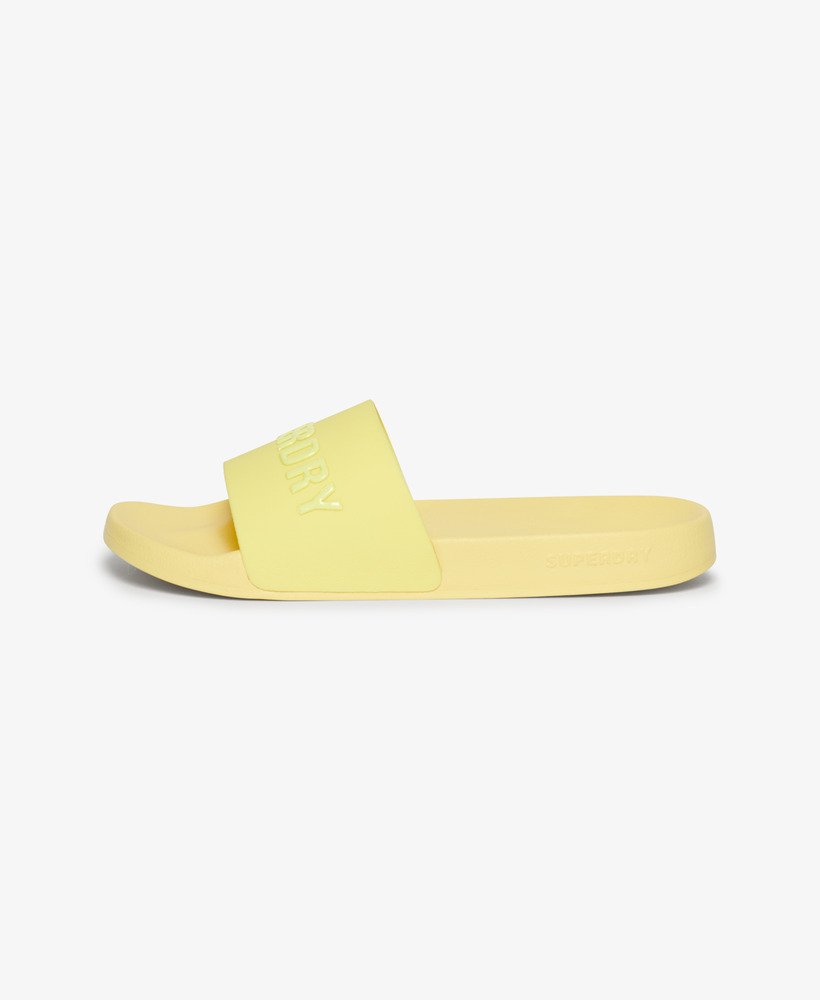 veganistische zwembadslippers met logo in zonnig limoengroen