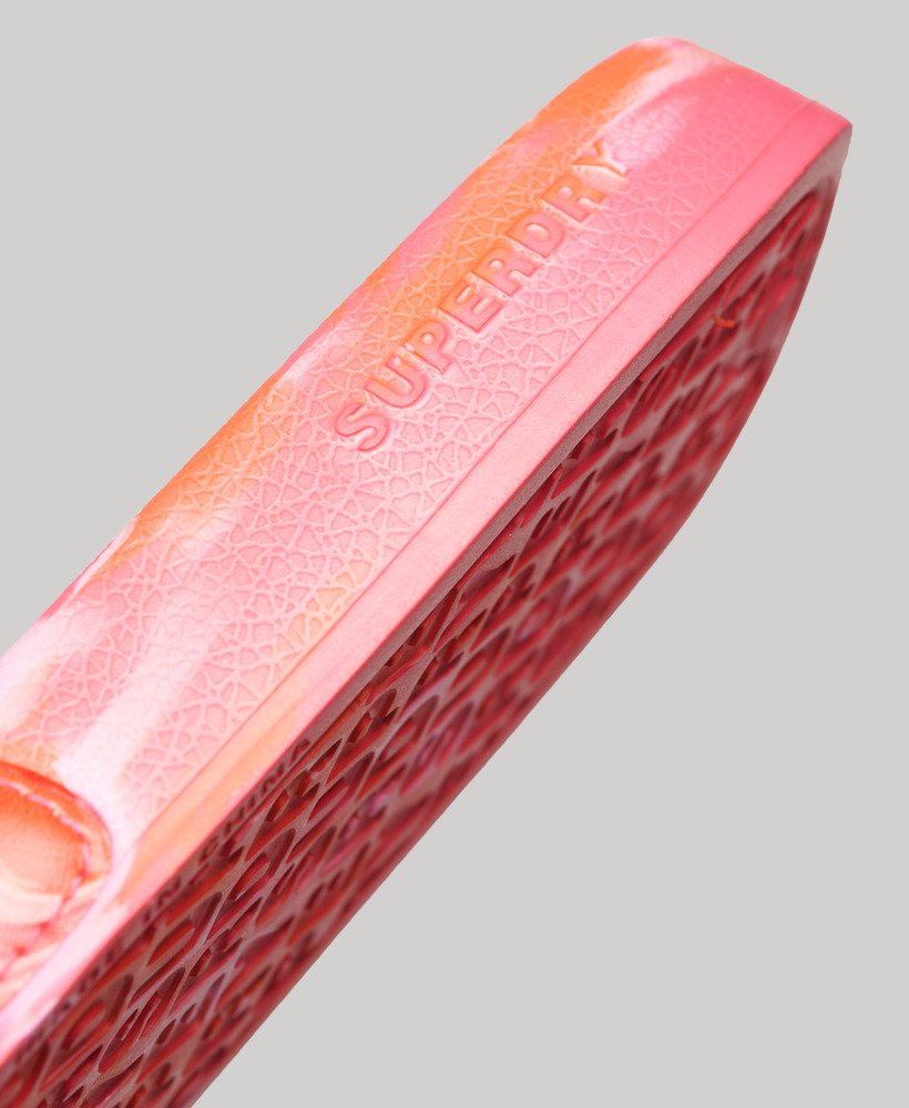 marmeren veganistische zwembadslippers in hyper fire pink aop