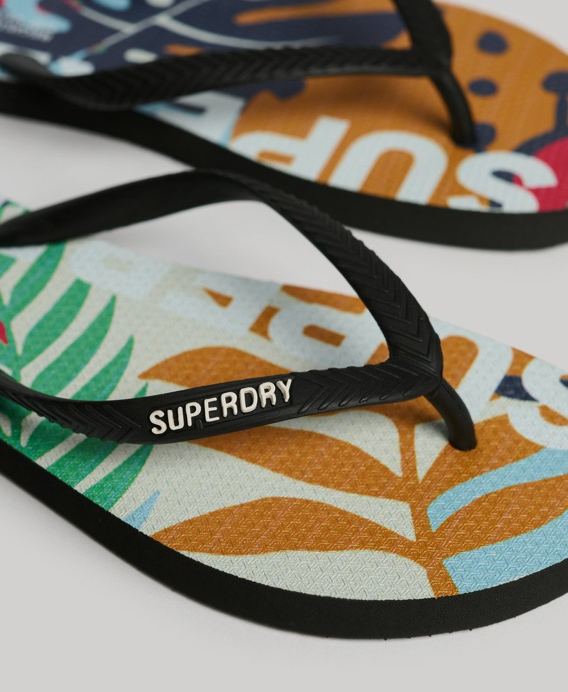 veganistische teenslippers met logo in jungle stencil peach-print.