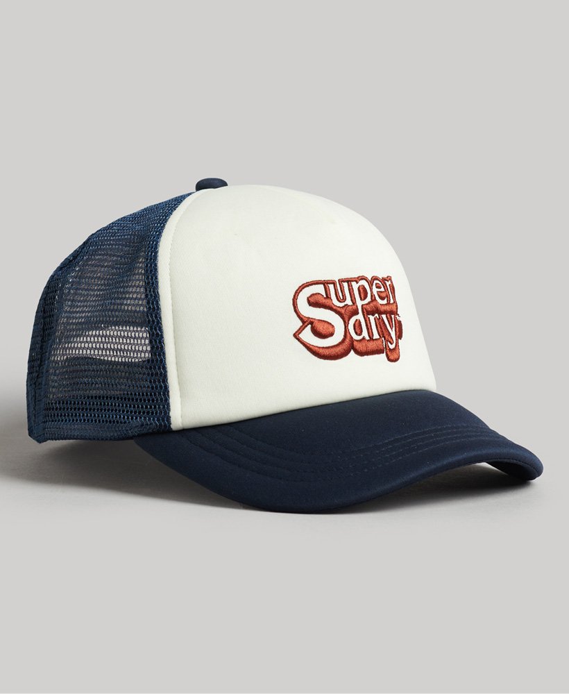 vintage truckerpet in gebroken witeclipse marineblauw