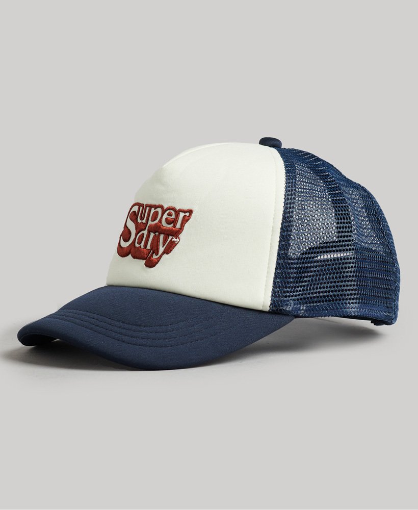 vintage truckerpet in gebroken witeclipse marineblauw