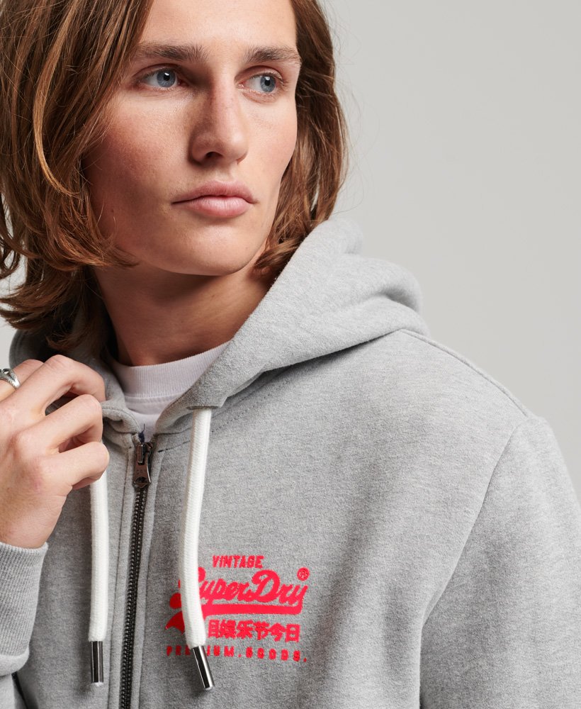 vintage logo neon zip hoodie in grey marl
