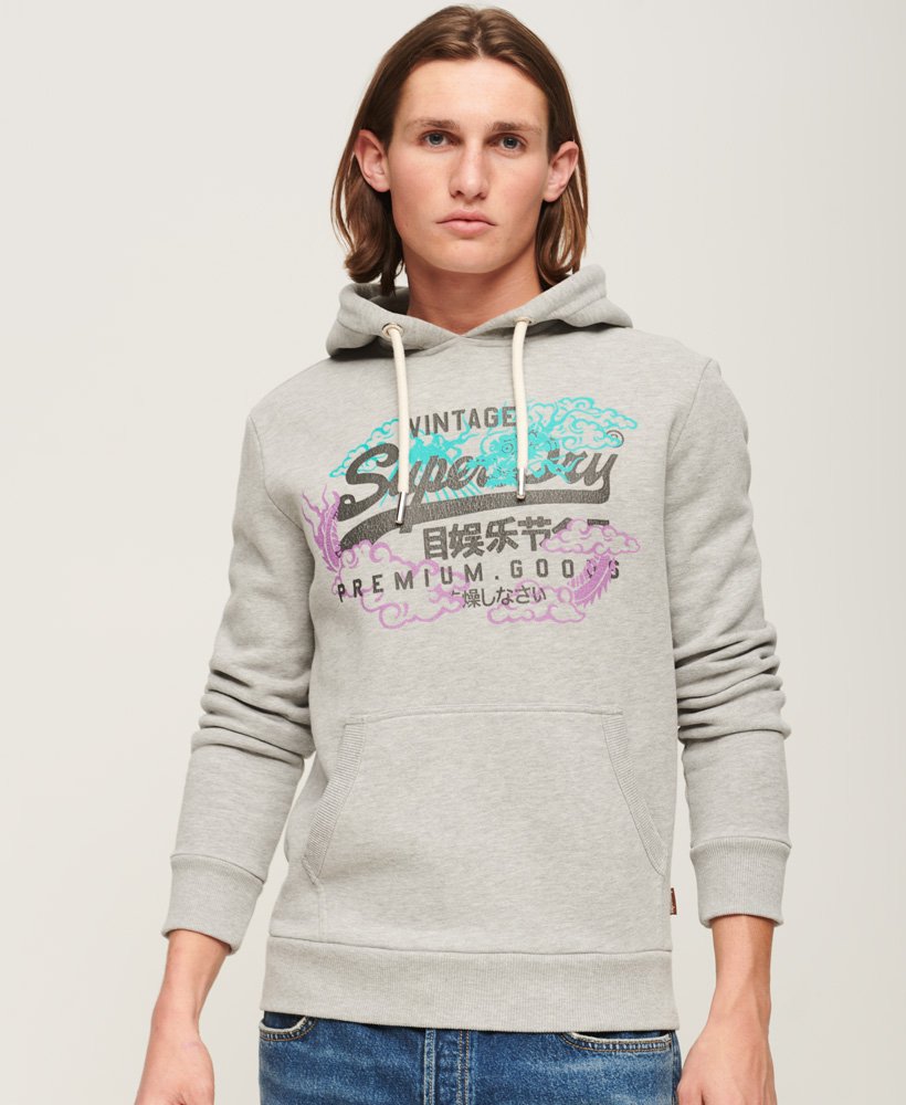 vintage logo narrative hoodie in grey marl