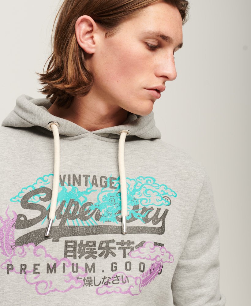 vintage logo narrative hoodie in grey marl