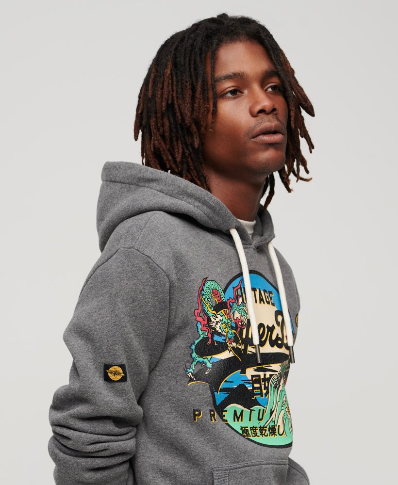 vintage japanse hoodie met logo in een rijke antracietgrijze kleur.