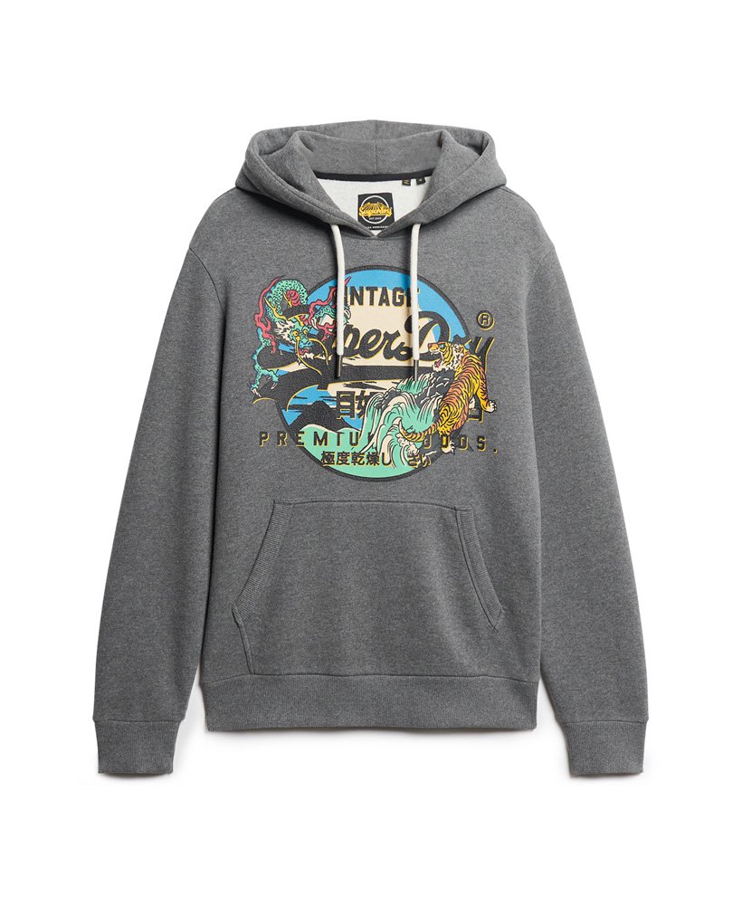 vintage japanse hoodie met logo in een rijke antracietgrijze kleur.