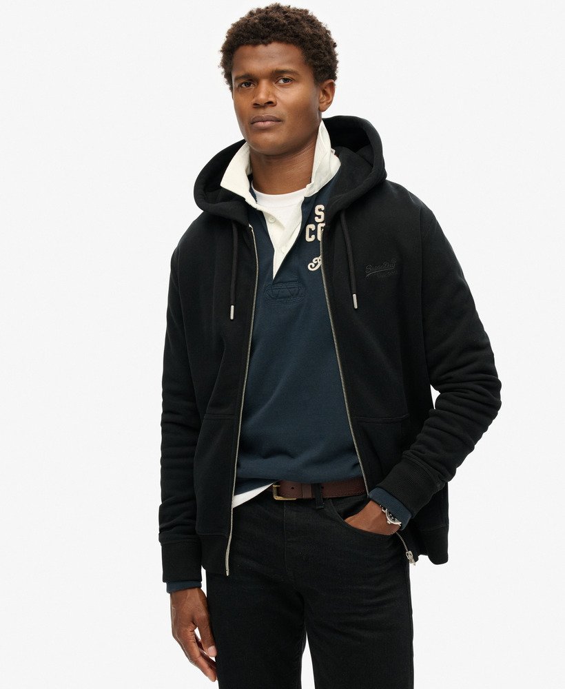 essential logo zip hoodie in zwart
