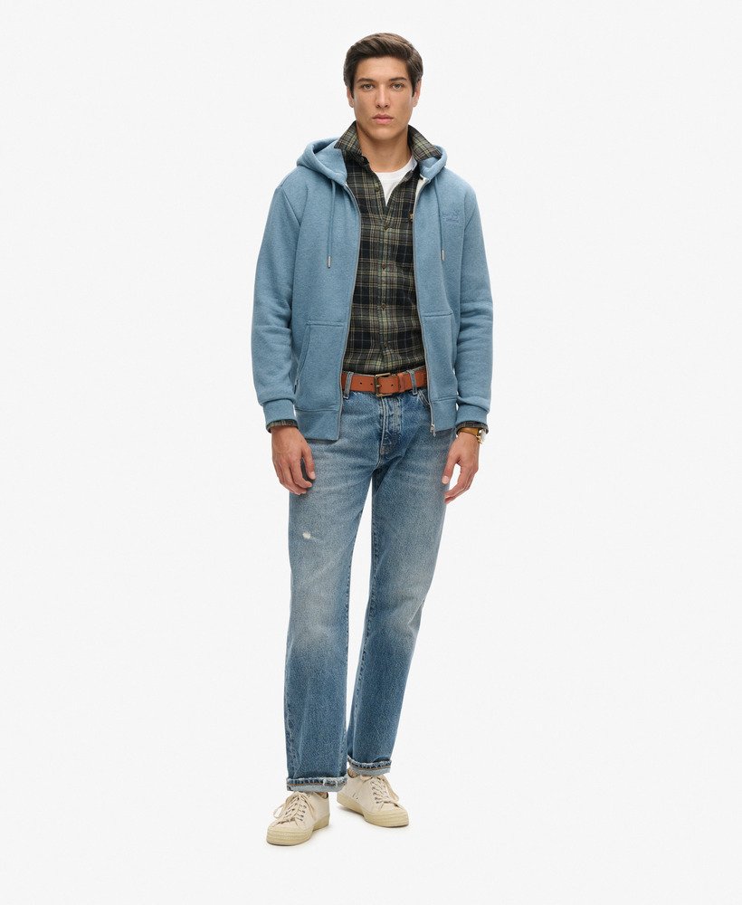 essential logo zip hoodie in bluestone blue marl