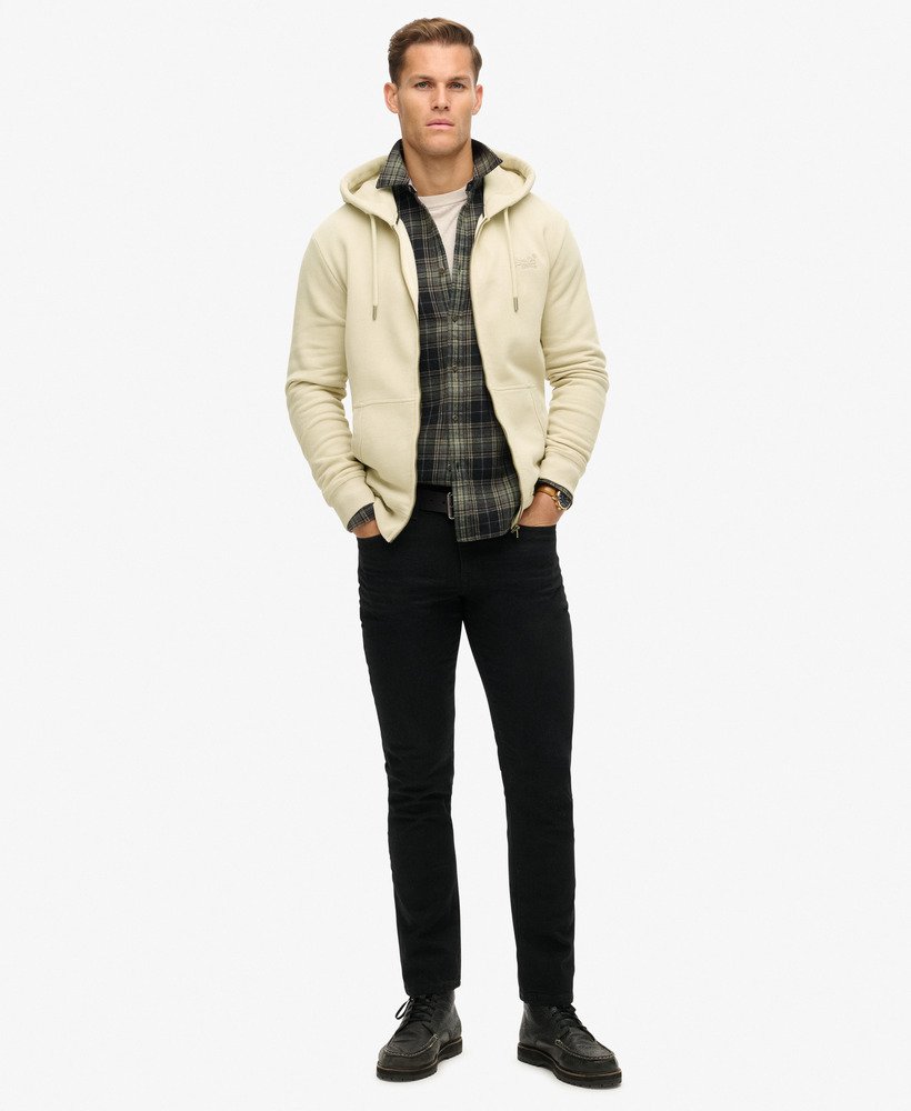essential logo zip hoodie in light stone beige