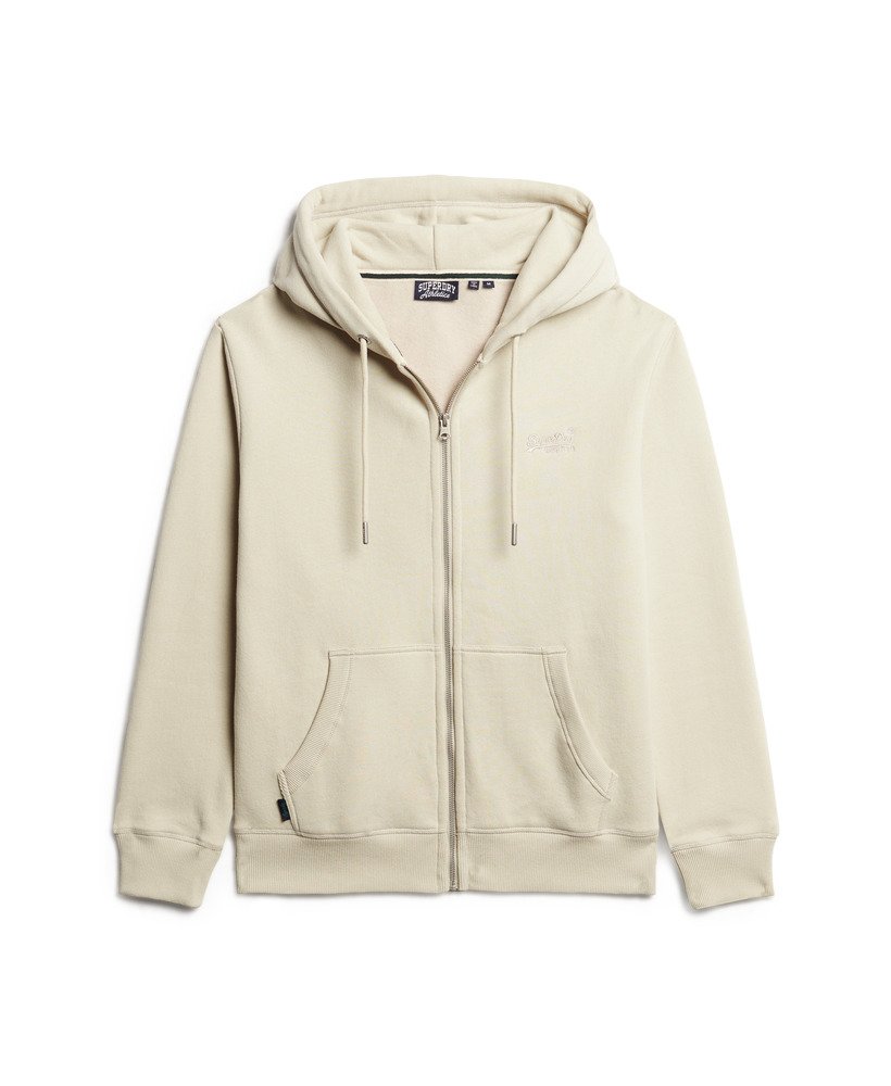 essential logo zip hoodie in light stone beige