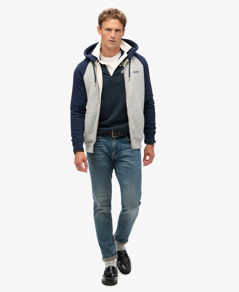 essentiële baseball hoodie met rits in sportief grijs gemêleerddonkerblauw gemêleerd