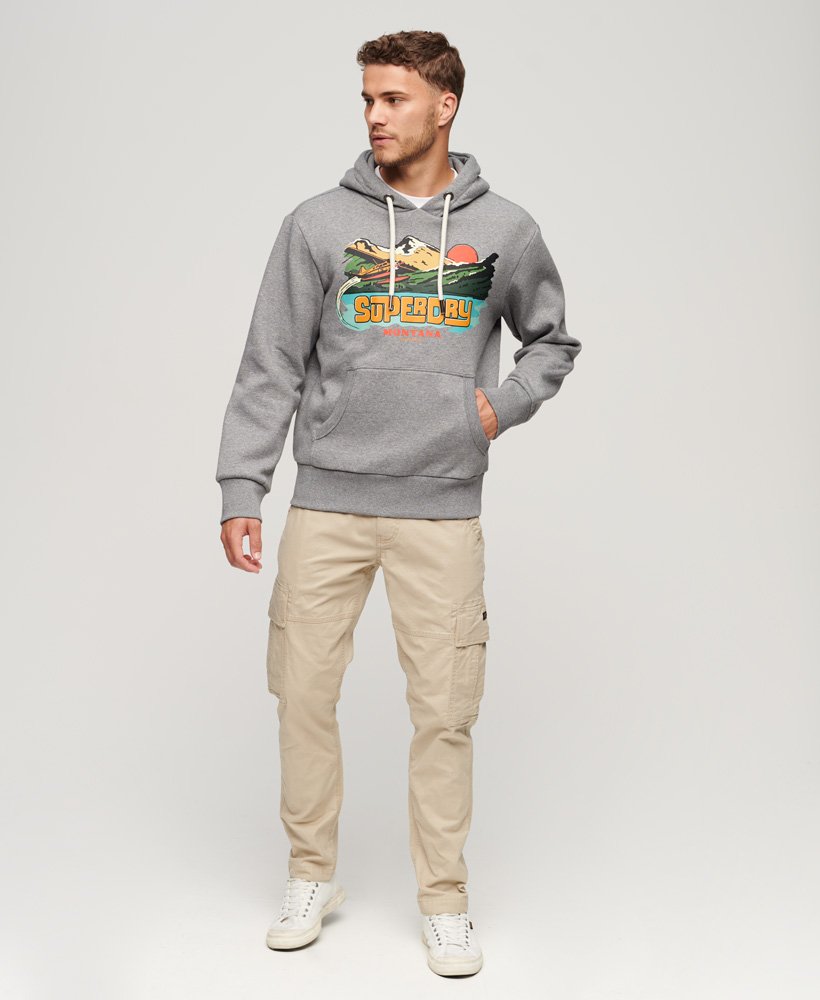 hoodie met reisansichtkaartprint in donkergrijs gemêleerd.