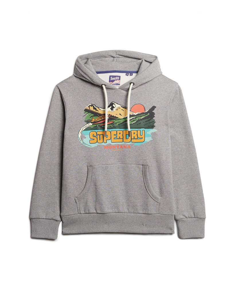 hoodie met reisansichtkaartprint in donkergrijs gemêleerd.